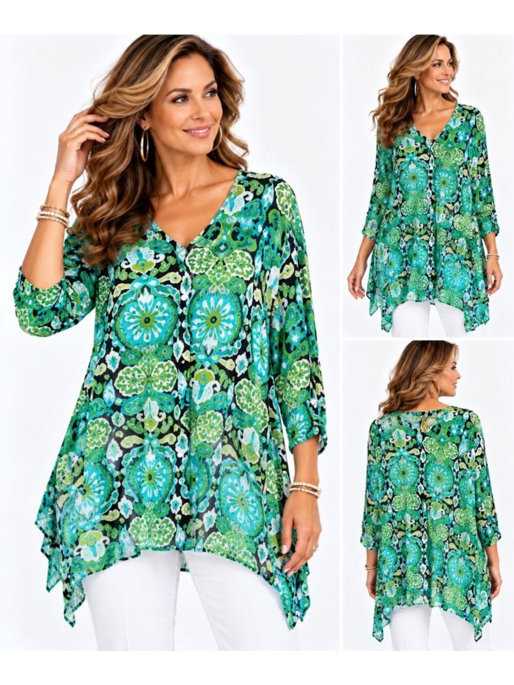 Anne Klein Sport Size XL Green Pull On V-Neck Blouse